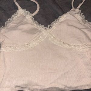 Garage Beige Lace-Trimmed Top